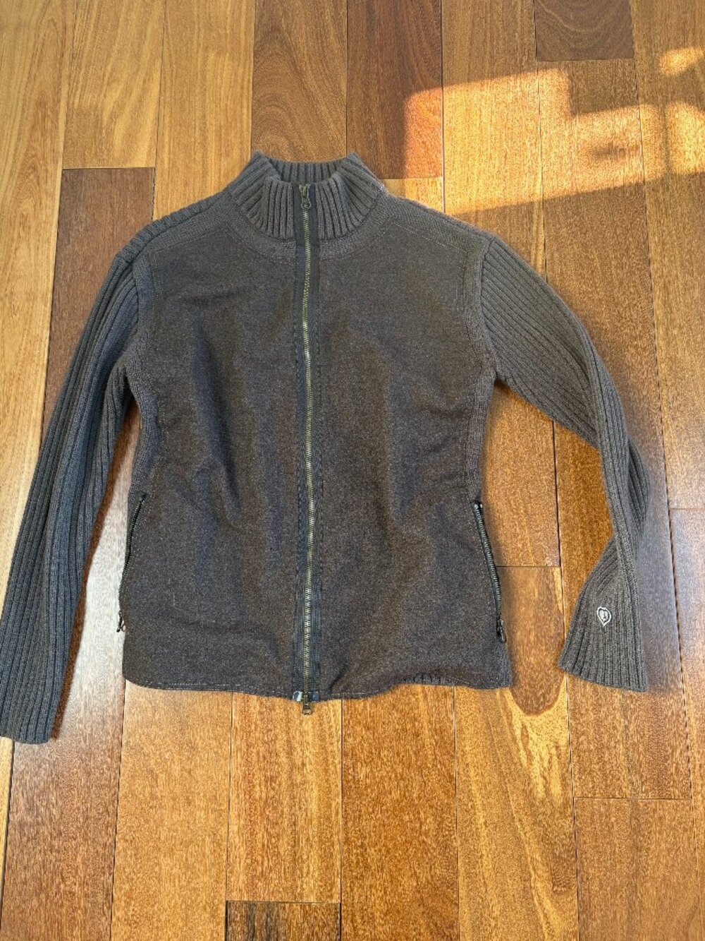 Kuhl women's blend ribbed full zip sweater jacket in cocoa brown